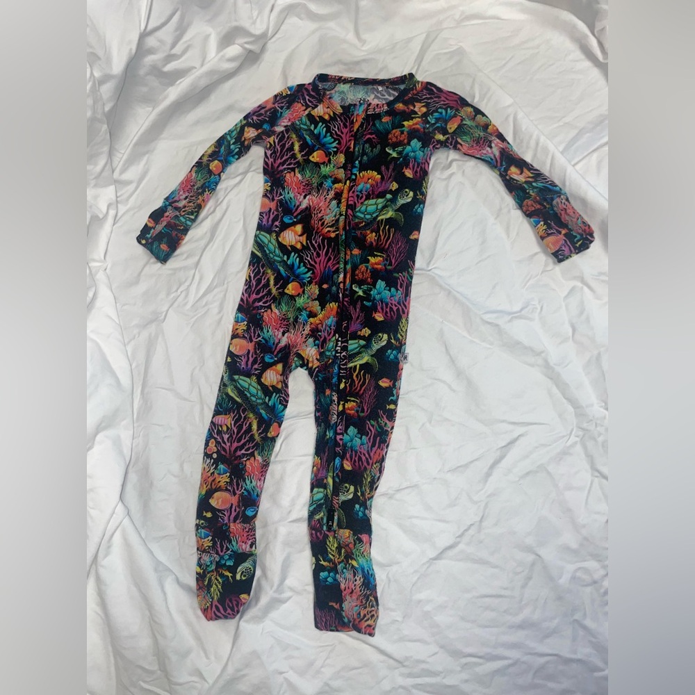 Bums & Roses 6-9 Month Zip Up Convertible Footie with grippy feet
